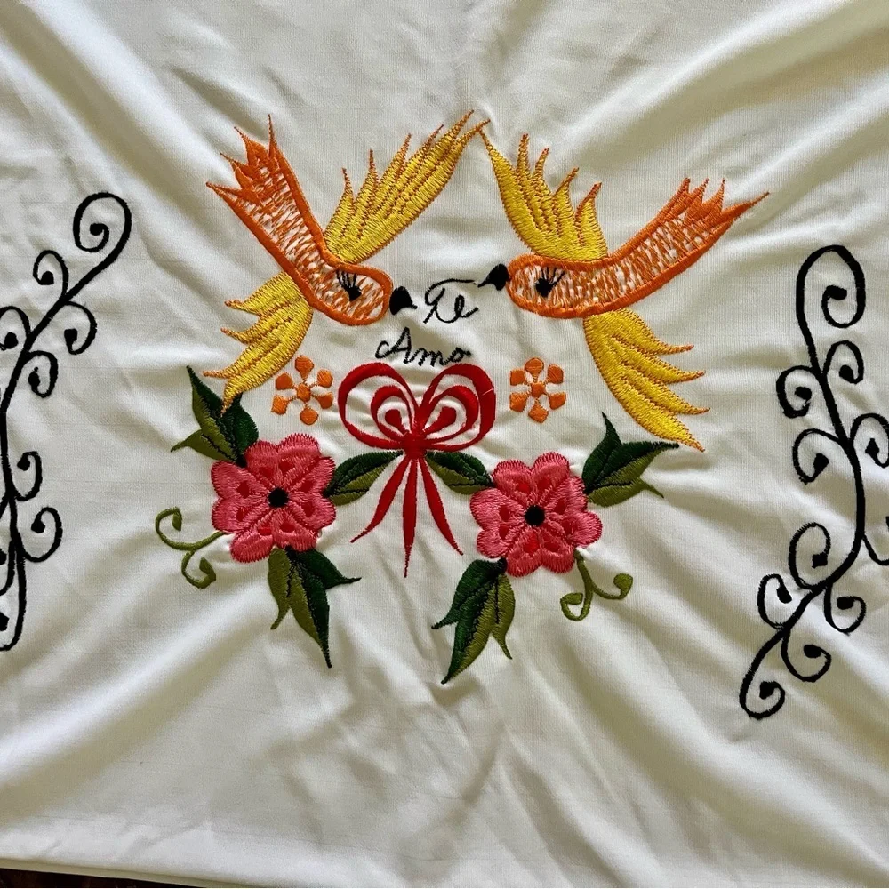 Embroidered White Pillowcase with Colorful Design 18/27 Inch